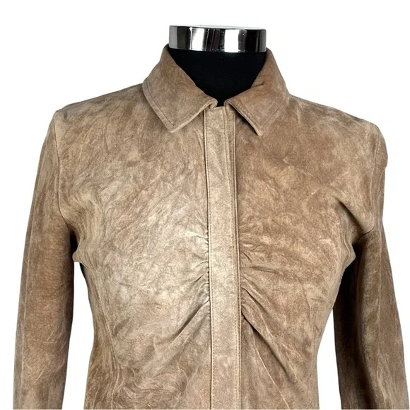 SUTTON STUDIO SUEDE LEATHER RUCHED COLLARED WESTERN SHIRT JACKET SHACKET - Picture 8 of 15